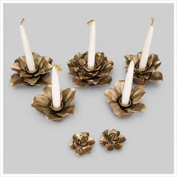 Picture of Floral Ceramic Candle Holders Light Brown Pewter Finish  set/7,  Item No. K71060 FREE SHIPPING