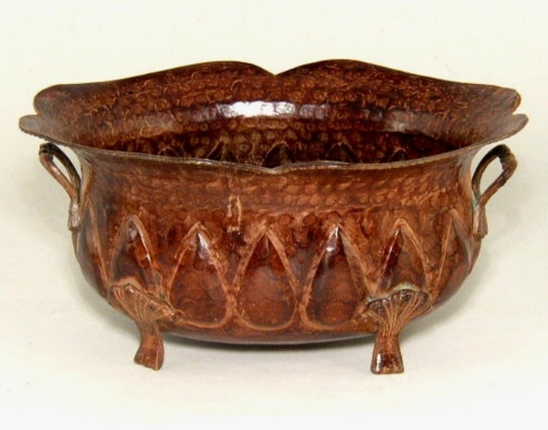Picture of Brown Planter Embossed Footed with Handles  Set/2 | 6" x 10" x 5"H | Item No. 42119