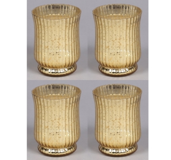 Picture of Gold Mercury Glass Hurricane Vase with Lines Set/4 | 3.25"Dx4.25"H |  Item No. 16056