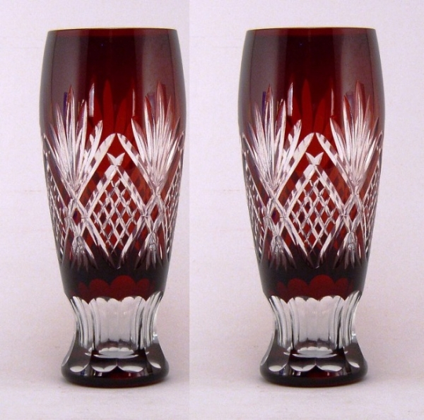 Picture of Ruby Red Bud Vase Cut Glass Wedding Decoration Wine Flute Set/2  | 2.25"Dx6.5"H | Item No. 20629