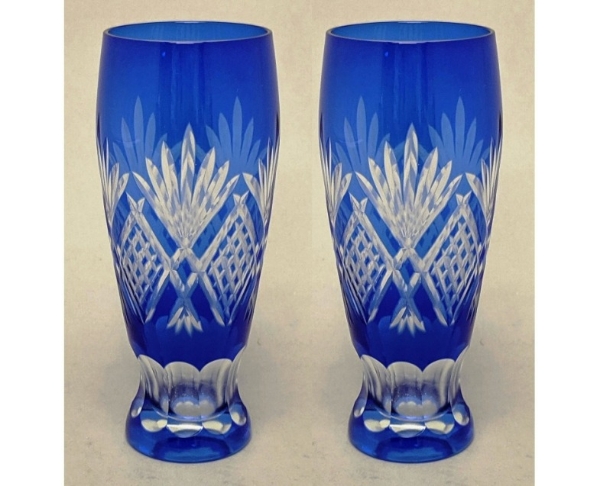 Picture of Cobalt Blue Bud Vase Cut Glass Wedding Decoration Wine Flute Set/2  | 2.25"Dx6.5"H | Item No. 20649