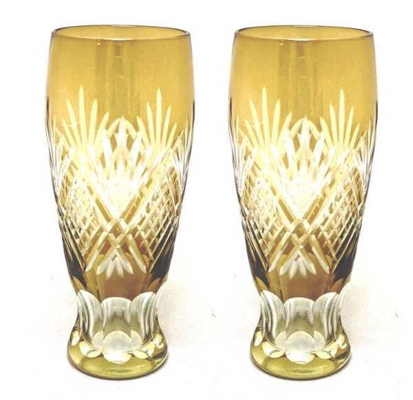 Picture of Amber Bud Vase Cut Glass Wedding Decoration Wine Flute Set/2  | 2.25"Dx6.5"H |  Item No. 20609